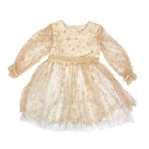NEW DOE A DEAR kids glitter star mesh dress in gold